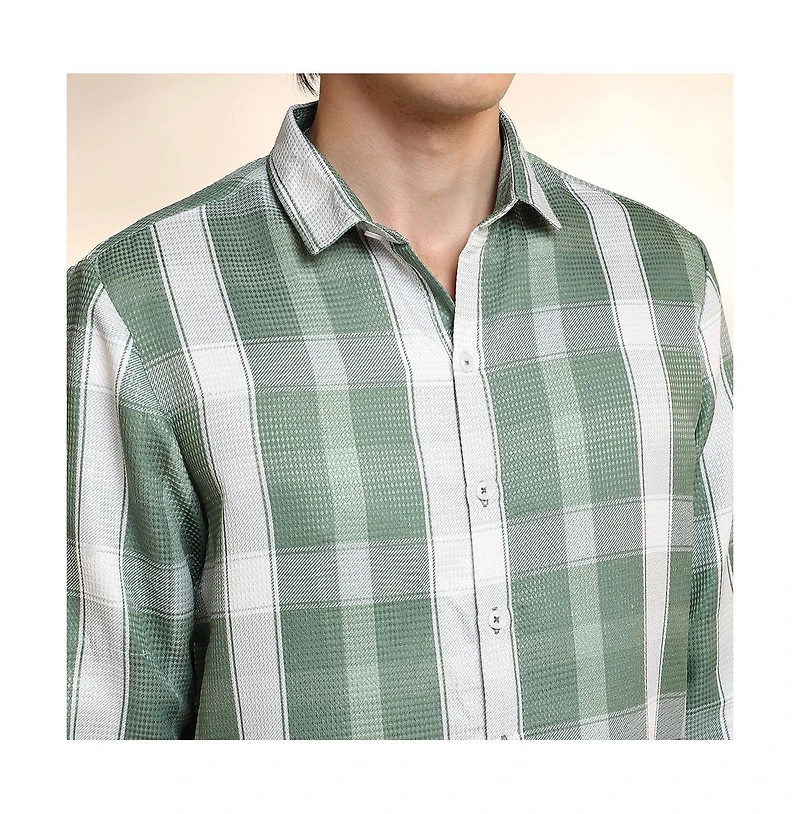 Campus Sutra Men's Sage Green Tartan Plaid Shirt