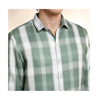 Campus Sutra Men's Sage Green Tartan Plaid Shirt