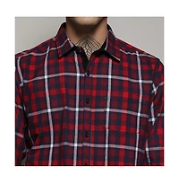 Campus Sutra Men's Navy Blue & Red Tartan Plaid Shirt