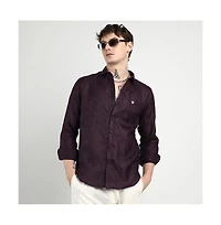 Campus Sutra Men's Plum Purple Embroidered One-Lined Shirt