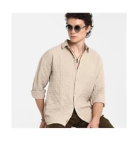 Campus Sutra Men's Saltbox Beige Dimentional-Textured Shirt