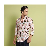 Campus Sutra Men's Blue & Pink Leaf Strokes Shirt