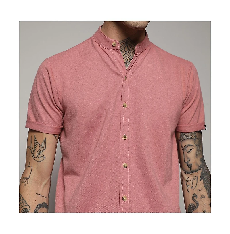 Campus Sutra Men's Salmon Pink Basic Shirt