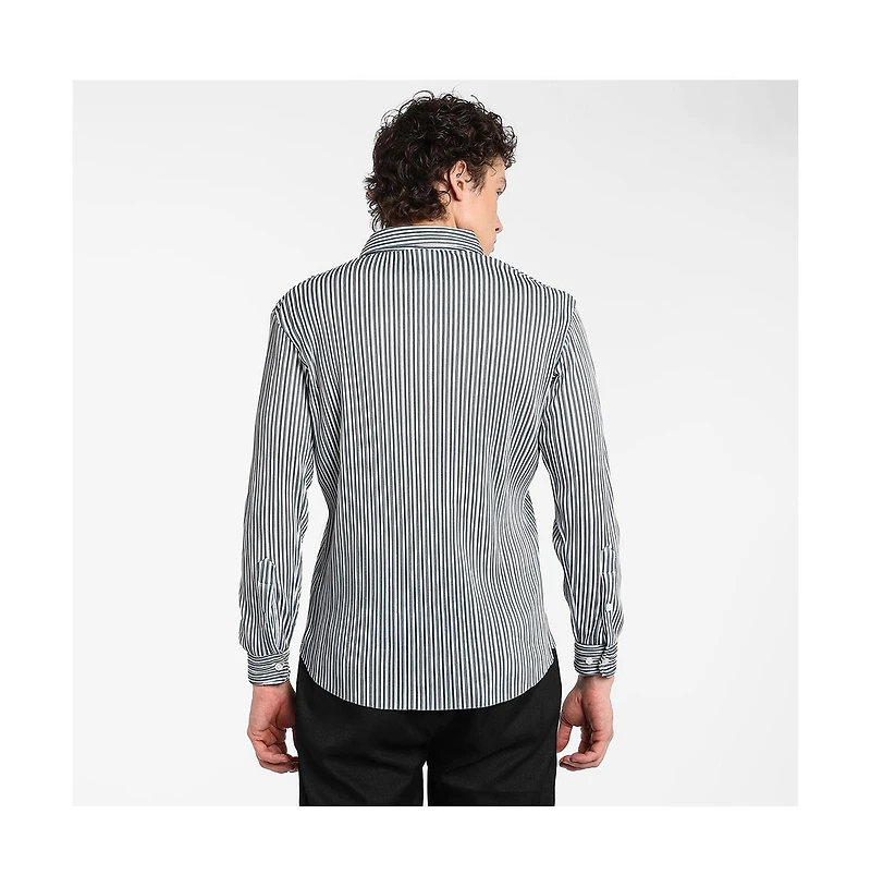 Campus Sutra Men's Midnight Black & Powder White Pleat-Creased Shirt