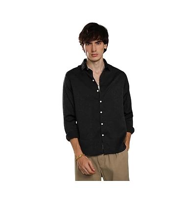 Campus Sutra Men's Onyx Black Abstract-Textured Shirt