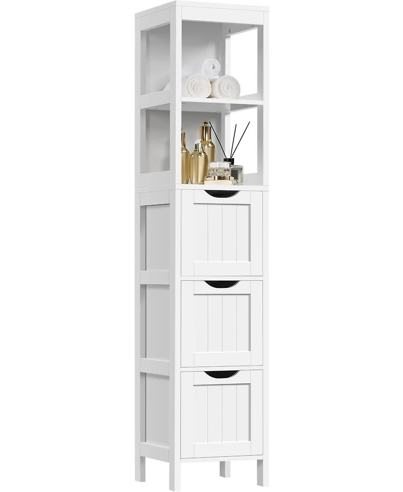Vanirror Bathroom Storage Cabinet, Slim 12" Depth, 3 Drawers & 2 Shelves, 56"H x 12"W, White
