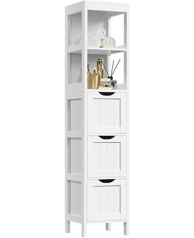 Vanirror Bathroom Storage Cabinet, Slim 12" Depth, 3 Drawers & 2 Shelves, 56"H x 12"W, White