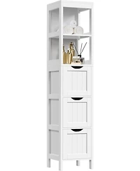 Vanirror Bathroom Storage Cabinet, Slim 12" Depth, 3 Drawers & 2 Shelves, 56"H x 12"W, White