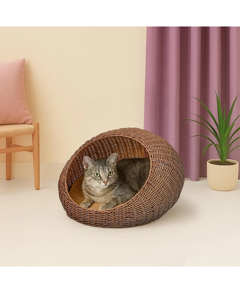 Fiora 19.5" x 18" Modern Circular Faux Wicker Pet Bed with Machine-Washable Cushion