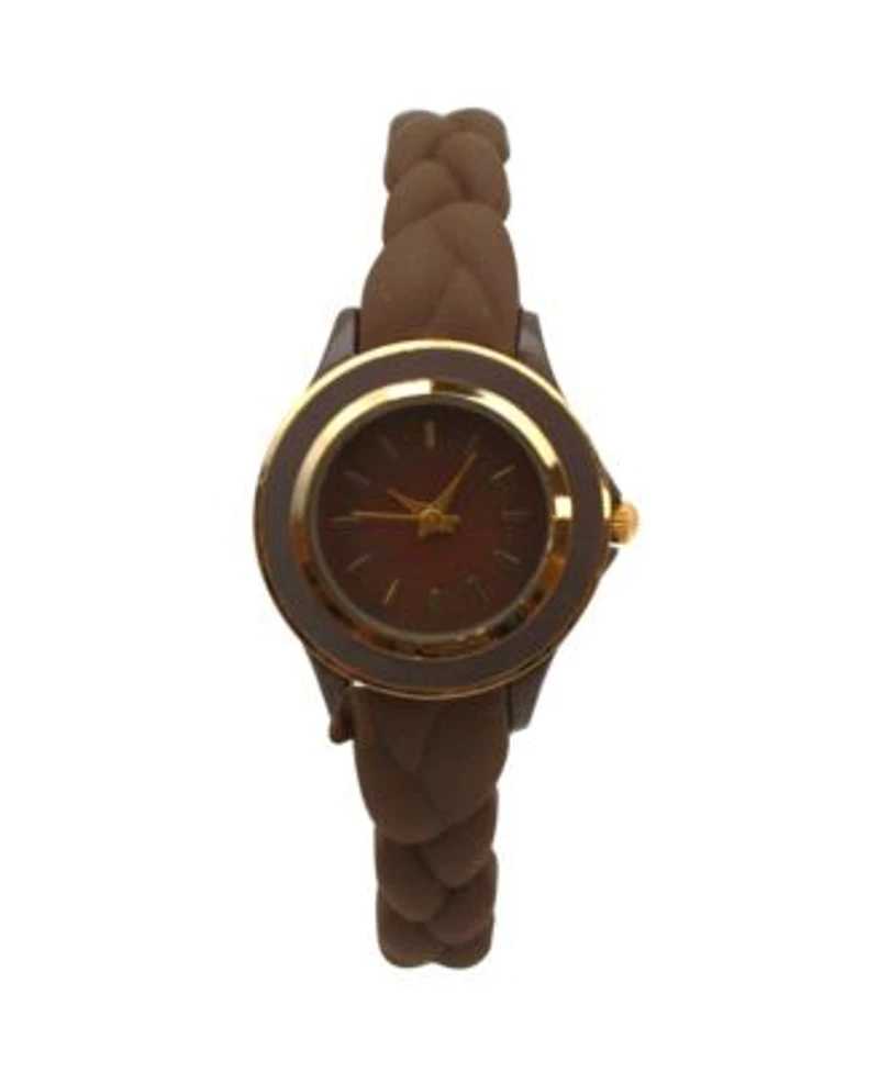 Olivia Pratt Brown Braided Silicone Band Women Watch