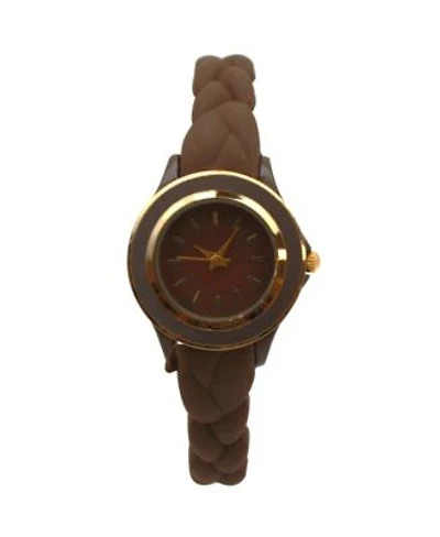 Olivia Pratt Brown Braided Silicone Band Women Watch