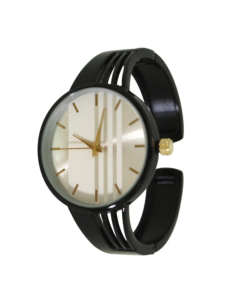 Olivia Pratt Black Modern Stripped Design Bangle Watch