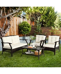 Gymax 8PCS Rattan Patio Conversation Furniture Set Wicker Sofa Set w/ Waterproof Cover