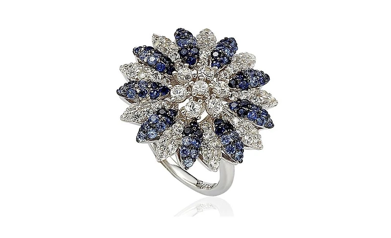 Suzy Levian Sterling Silver Sapphire & Created White Flower Ring