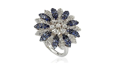 Suzy Levian Sterling Silver Sapphire & Created White Flower Ring