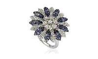 Suzy Levian Sterling Silver Sapphire & Created White Flower Ring