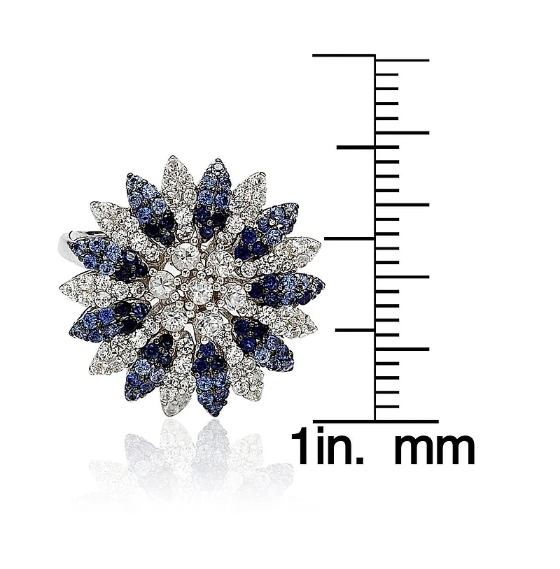 Suzy Levian Sterling Silver Sapphire & Created White Flower Ring