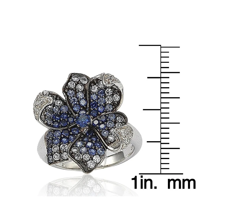 Suzy Levian New York Sterling Silver Sapphire & Created White Flower Petal Ring