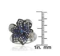 Suzy Levian New York Sterling Silver Sapphire & Created White Flower Petal Ring