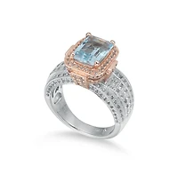 Suzy Levian New York Two-Tone Sterling Silver Emerald Cut Center Topaz Cocktail Milano Ring