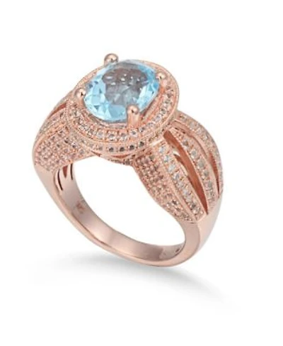 Suzy Levian Sterling Silver Oval Cut Center Topaz Cocktail Ring