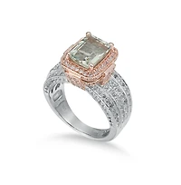 Suzy Levian New York Two-Tone Sterling Silver Emerald Cut Center Topaz Cocktail Milano Ring