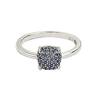 Suzy Levian Sterling Silver Sapphire Pave Puff Solitaire Ring