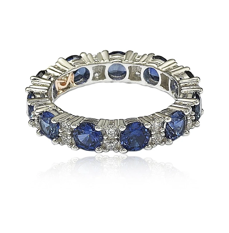 Suzy Levian New York Sterling Silver Sapphire & Created White Round Cut Eternity Band Ring