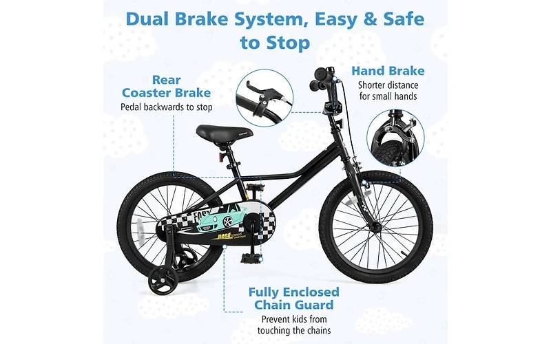 18 Inch Kids Bike Adjustable for Ages 4-8 with Low-Step Frame