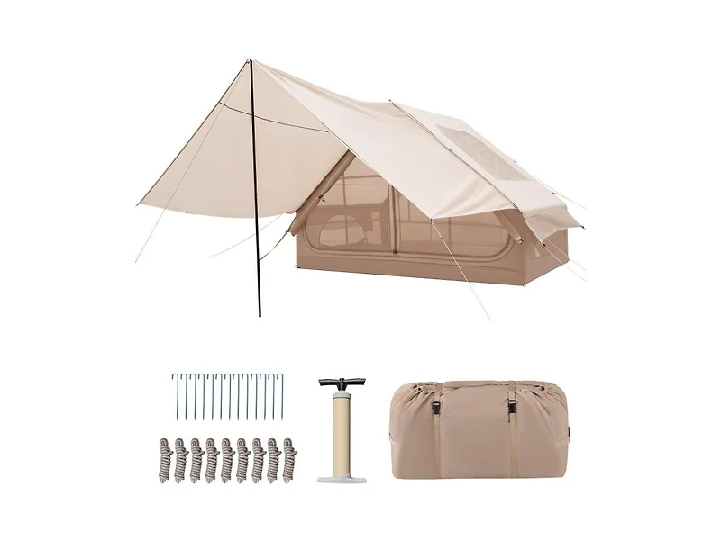 Akiudex 4-6 Person Inflatable Camping Tent with Porch and Carrying Bag - Beige