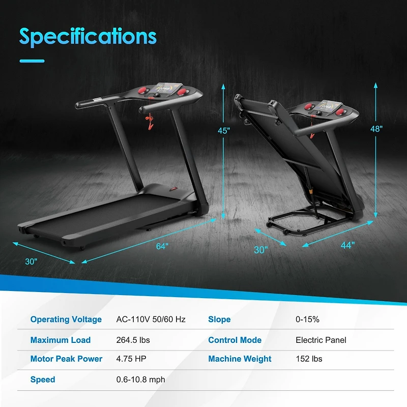 4.75HP Folding Treadmill with Preset Programs and Touch Screen Control