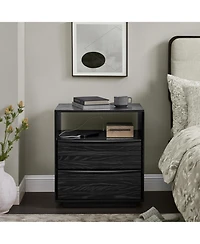 Casainc Nightstand with Charging Station & Outlet Hole 2 Solid Wood Drawers