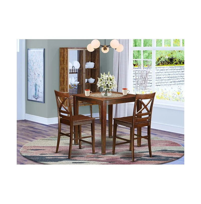 East West Furniture 3 Pc Dining counter height set - counter height Table and 2 Kitchen bar stool