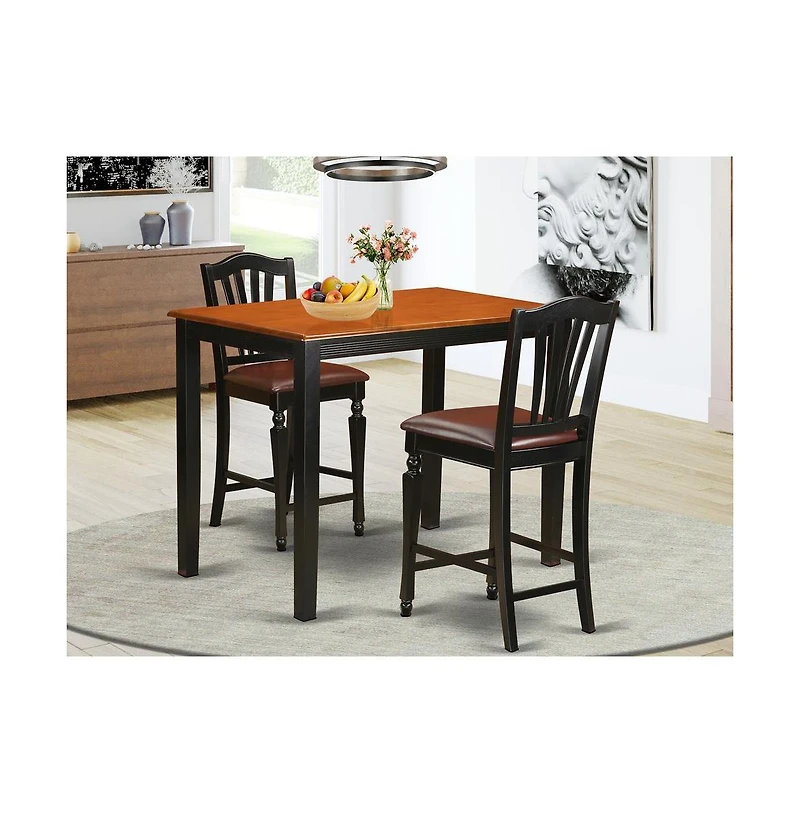 East West Furniture 3 Pc pub Table set - Dining Table and 2 counter height stool