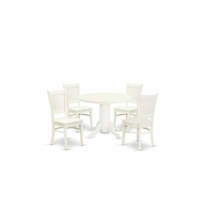 East West Furniture 5-Pc dining room table Set- 4 Dining Chairs and Dining Room Table - Wooden Seat and Slatted Chair Back - Linen White Finish