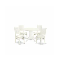 East West Furniture 5-Pc dining room table Set- 4 Dining Chairs and Dining Room Table - Wooden Seat and Slatted Chair Back - Linen White Finish