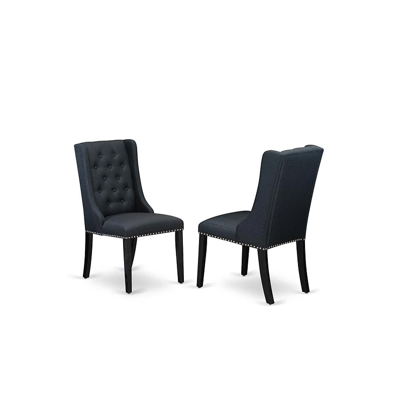 East West Furniture 5 Pc Dining Room Table Set Includes 4 Black Linen Fabric Dining Room Chairs with Button Tufted and Cement Dining Room Table