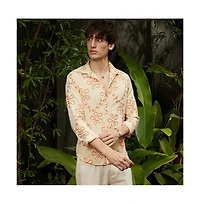 Campus Sutra Men's Peach Orange Flora-Weave Shirt