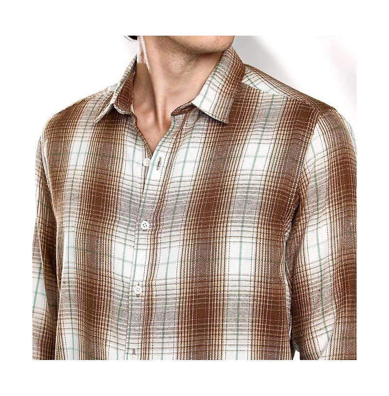 Campus Sutra Men's Chocolate Brown & Cream White Ombre Buffalo Check Shirt
