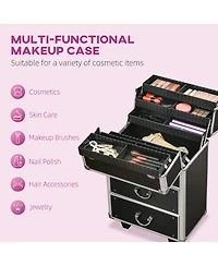 Homcom Rolling Makeup Train Case Traveling Cart Trunk w/ Swivel Wheel Key