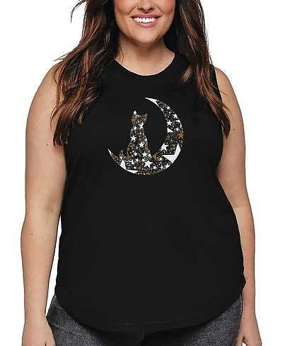 La Pop Art Plus Cat Sitting on Moon Word Tank Top