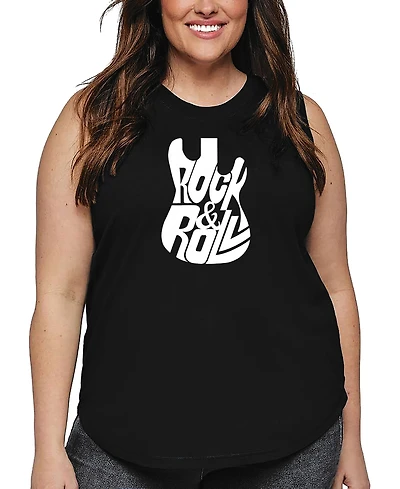 La Pop Art Plus Rock and Roll Guitar Word Tank Top
