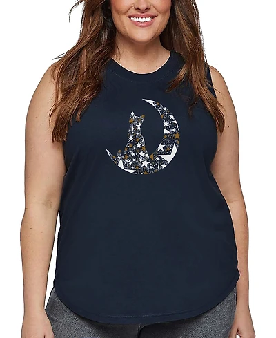 La Pop Art Plus Cat Sitting on Moon Word Tank Top