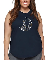 La Pop Art Plus Cat Sitting on Moon Word Tank Top