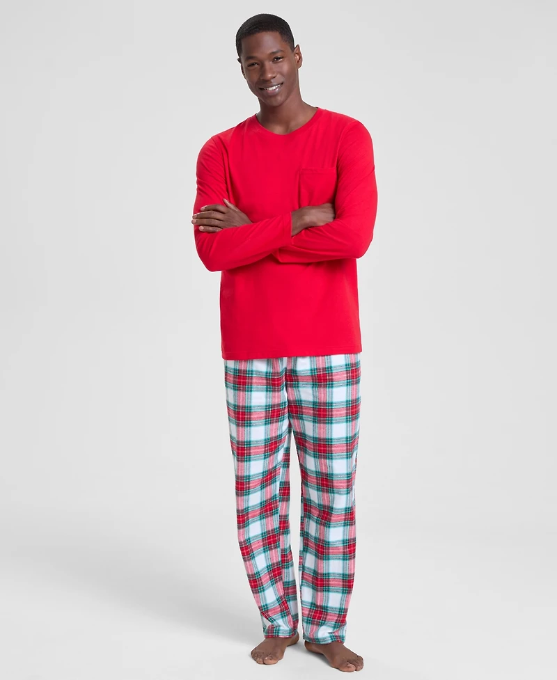 Holiday Lane's Men's Merry Mix Plaid Crew Neck Matching Family Pajamas Set, Created for Macy's
