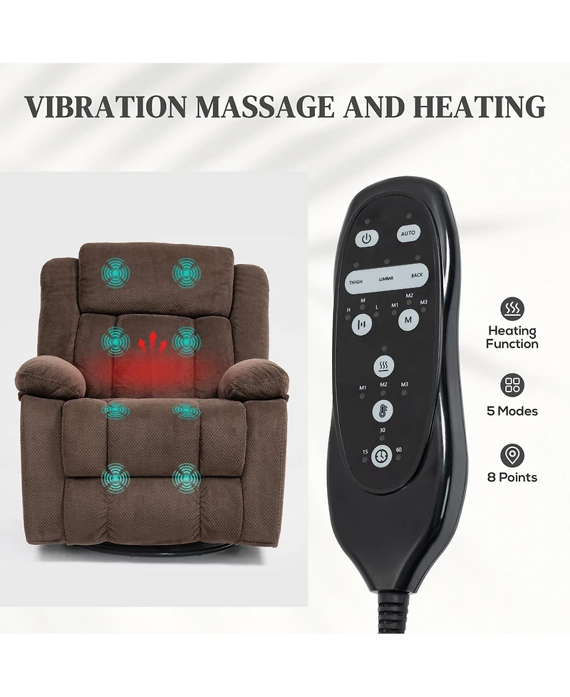 Homcom Massage Recliner Chair with Heat, Swivel Rocker with Footrest,