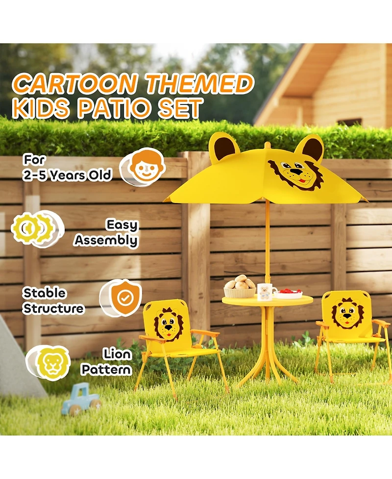 Qaba Kids Picnic Table and Chair Set with Height Adjustable Umbrella