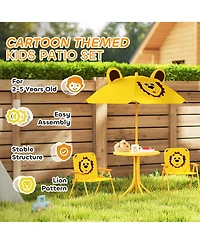 Qaba Kids Picnic Table and Chair Set with Height Adjustable Umbrella