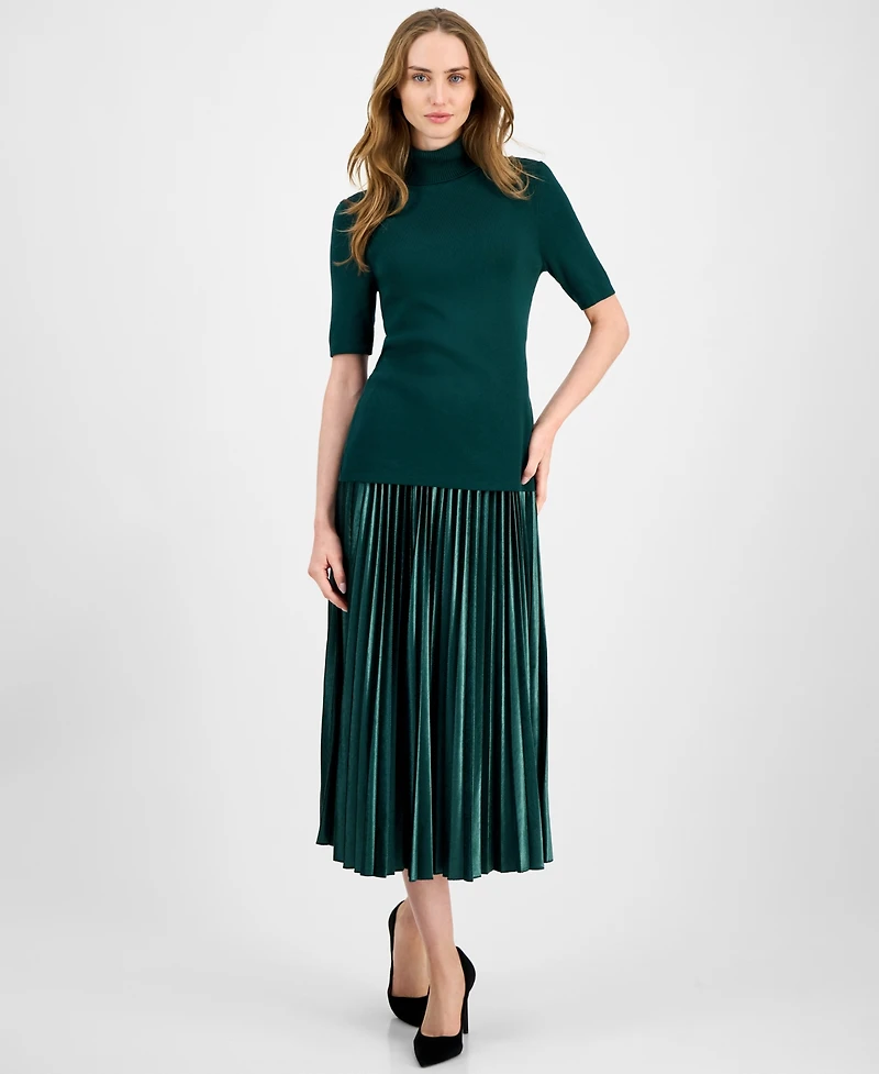 Anne Klein Women's Velvet Pleated Flared Midi Skirt