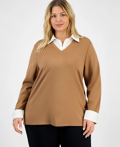 Jones New York Plus Serenity Knit Two-Fer Sweater